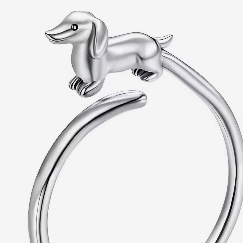 925 Sterling Silver Dachshund Dog Adjustable Ring